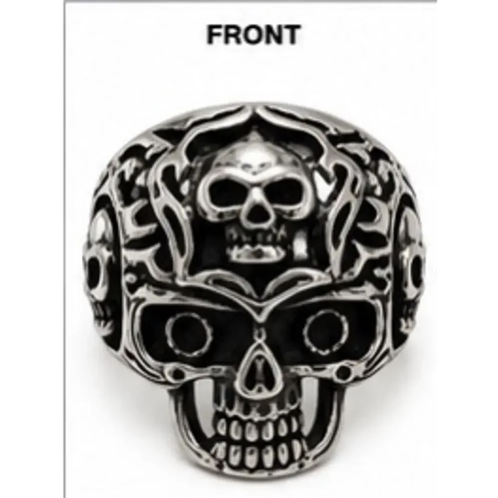 316L Stainless Steel silver gothic biker skull ring men’s size 10